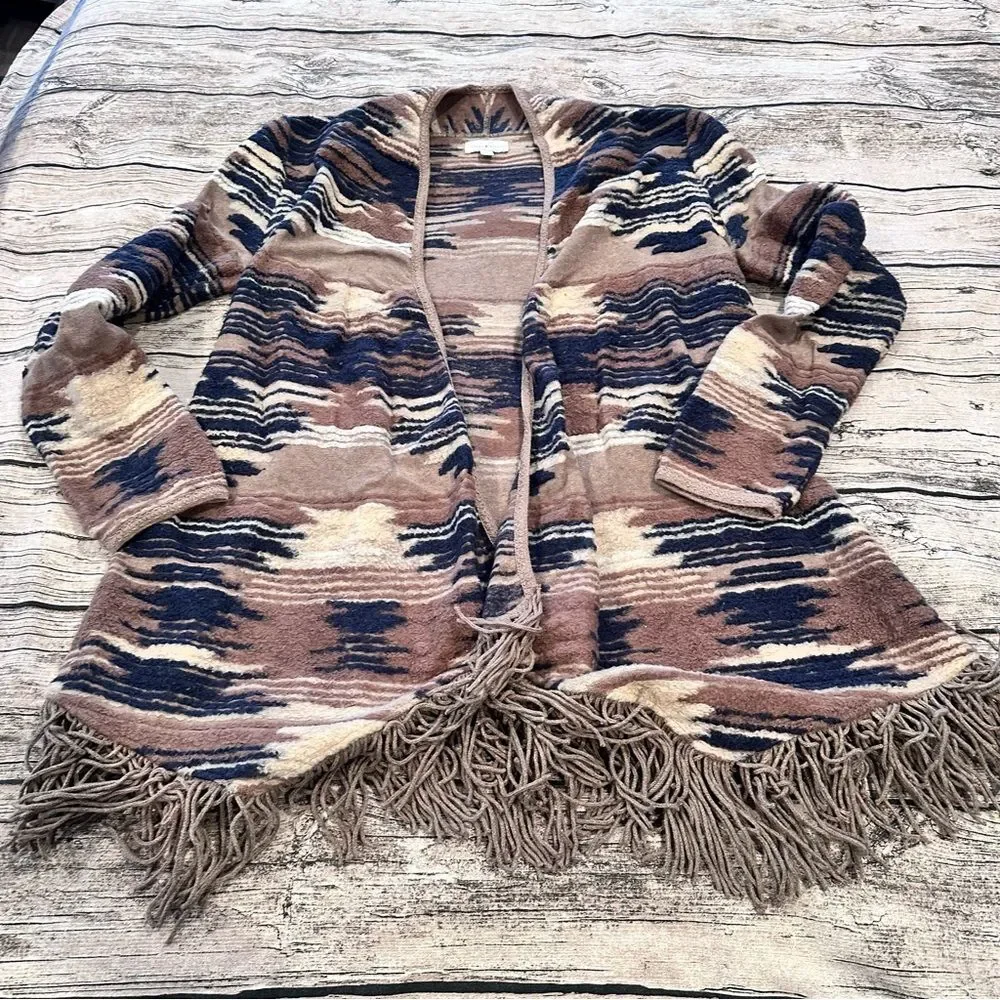 Lucky Brand Multicolor Fringed Western Boho Fringed Open Cardigan Size Large